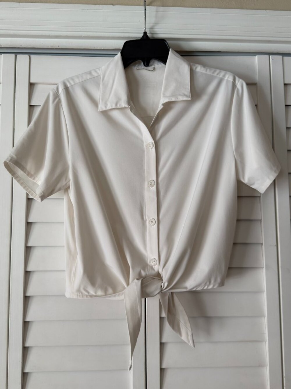 Wayre Tie Front Button Up Crop - Milk White - Size XS